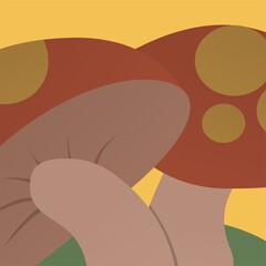 Illustration of Beautiful Brown Mushrooms, Flat Design