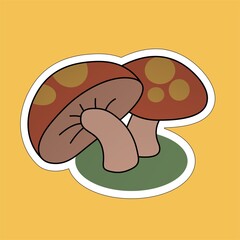 Sticker of Beautiful Brown Mushrooms, Flat Design