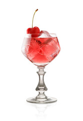 Cherry cocktail with ice and lemon