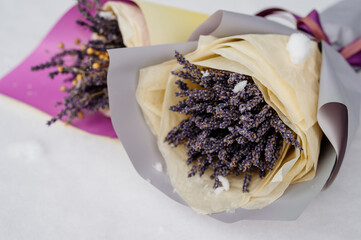 Two bouquets of lavender in package