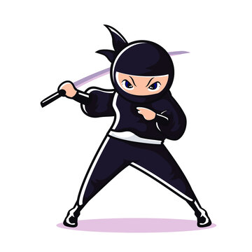 Ninja Mascot stand with one sword