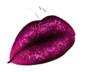 Hand-drawn parted sexy lips in dark purple color vampire vector. Parted sexy lips dark lip color sparkle. Beautiful woman's open lips close. Lip balm young girl vector art. Lips shih gloss elegance