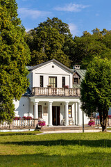 Fototapeta na wymiar Panoramic view of park and historic museum manor house of Mikolaj Rej, polish renaissance poet and writer in Naglowice, Poland
