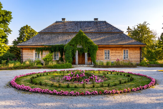 Panoramic view of Zeromszczyzna - park and historic museum manor house of Stefan Zeromski polish literate, poet and writer in Ciekoty, Poland