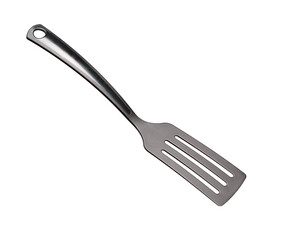black plastic cooking spatula on white isolated background