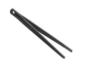 black tweezers for cooking on white isolated background