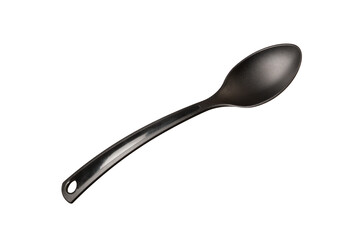 black plastic spoon on white isolated background