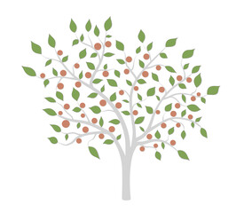 Tree with fruit and leaves in a light style on a white background