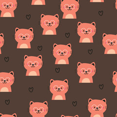 Obraz premium Seamless pattern cute pink cat with glasses. for fabric print, textile, kids pattern
