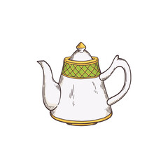 Hand drawn colorful vector isolated illustration of a vintage kettle