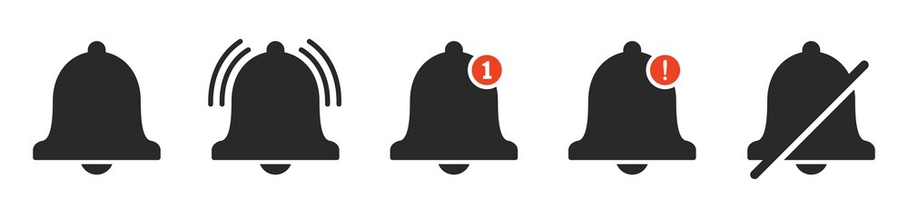 Notification bell icon isolated on white background. ringing bell and notification for clock and smartphone, alarm alert, vector Illustration