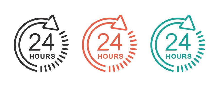 24 hours clock arrow icon. symbol work time, delivery and service time, isolated on white , vector icon Illustration