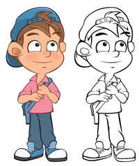 Fotobehang Vector Illustration of a Cute Cartoon Character Boy  for you Design and Computer Game. Coloring Book Outline Set  © liusa