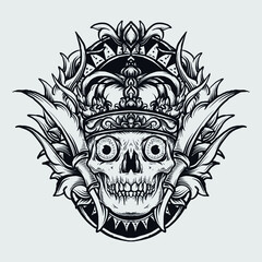 tattoo and t-shirt design 
king skull with engraving ornament premium vector