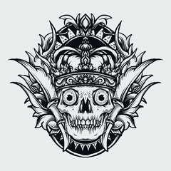 tattoo and t-shirt design 
king skull with engraving ornament premium vector