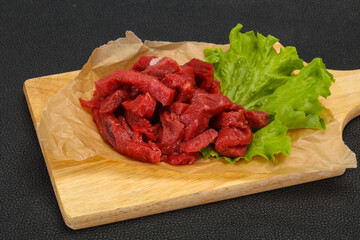 Raw beef meat sliced for cooking