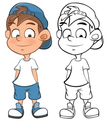 Poster Vector Illustration of a Cute Cartoon Character Boy  for you Design and Computer Game. Coloring Book Outline Set  © liusa