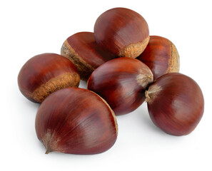 Chestnuts  isolated on white background. Chestnut Top view. Flat lay