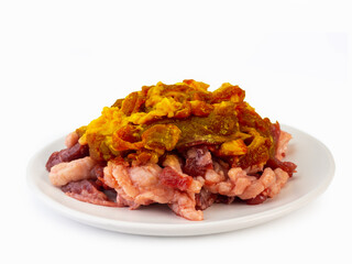 raw meat beef is on white background.
