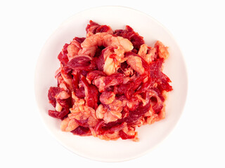 raw meat beef is on white background.