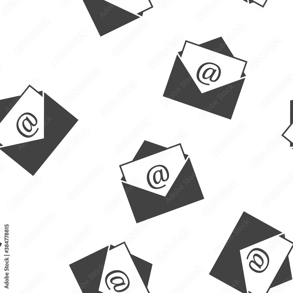 Poster mail vector icon on flat design. e-mail vector seamless pattern on a white background.