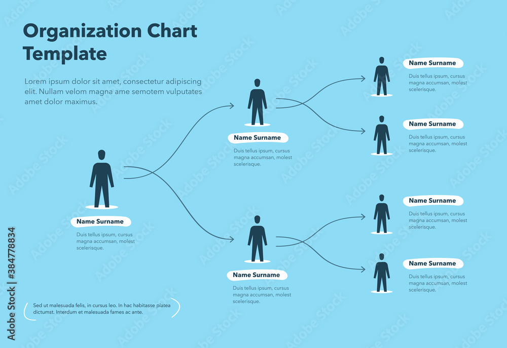 Poster Company organization chart template with place for your content - blue version. Easy to use for your website or presentation.