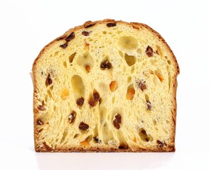 Panettone, traditional italian christmas dessert, cut in half with the texture of its classical...