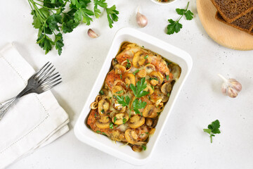 Stewed chicken breast with creamy mushroom sauce