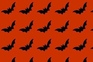 Background Halloween Black Bats Orange Background Seamless Pattern