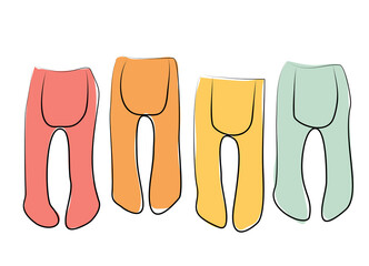 Vector illustration. A set of images of children's tights. A quick sketch of children's clothing in different colors
