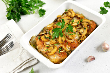 Stewed chicken breast with creamy mushroom sauce