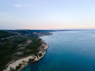 Fototapeta na wymiar Aerial drone view of sea and coast hill