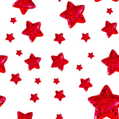 Seamless pattern with isolated red stars. Holiday classical background.