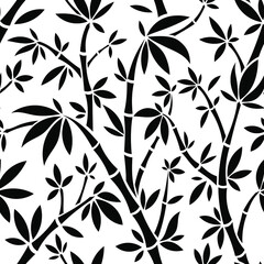 Vector Black and White Bamboo Silhouette Seamless Pattern