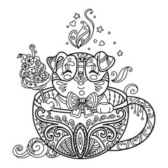 Kawaii cute dog in a cup coloring