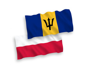 Flags of Barbados and Poland on a white background