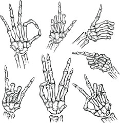 Vector Black and White Skeleton Hands Set