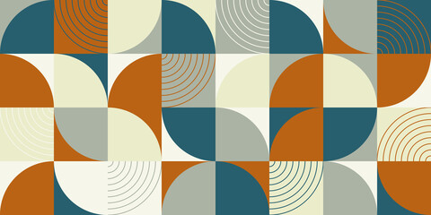 Geometric pattern design of Scandinavian abstract color background with Swiss geometry prints of vector rectangles, squares and circles pattern