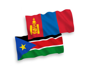 Fototapeta premium Flags of Mongolia and Republic of South Sudan on a white background