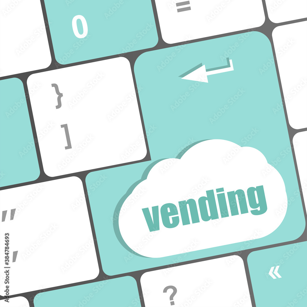 Poster computer keyboard keys with vending button, business