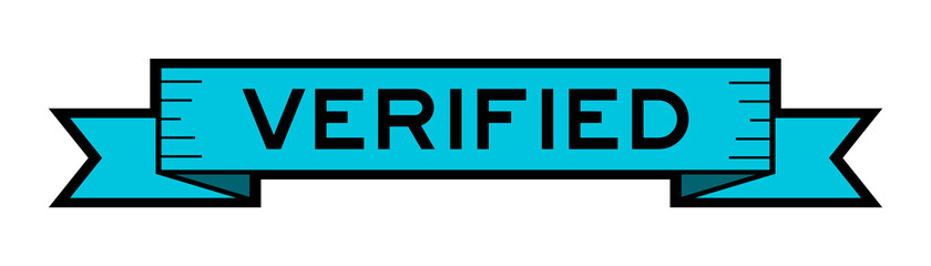 Vintage blue color label banner with word verified on white background