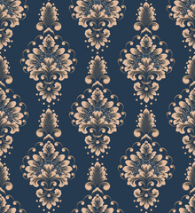 Damask seamless pattern element. Vector classical luxury old fashioned damask ornament, royal victorian seamless texture for wallpapers, textile, wrapping. Vintage exquisite floral baroque template.