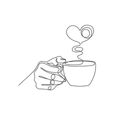 Hand cup and heart. Cup of tea. Tea party