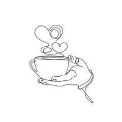 Hand cup and heart. Cup of tea. Tea party