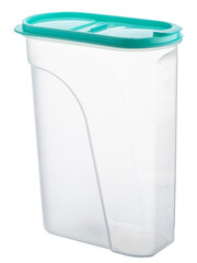 transparent plastic container with green lid