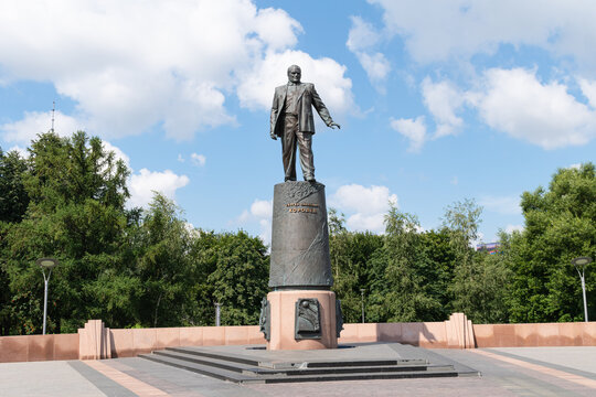 Monument of Sergei Korolev - famous spacecraft engineer and scientist. Museum of Cosmonautics. Moscow, Russia