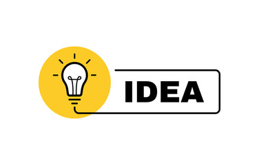 Idea label design with light bulb and rays. Logo design. Vector illustration