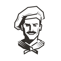 Chef logo. Cook symbol, food service vector illustration