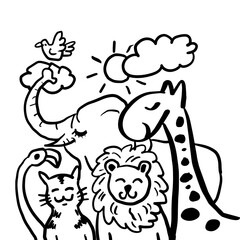 Cartoon illustration with cute animals.