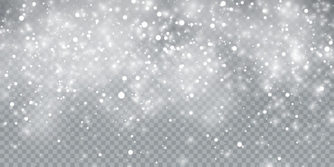 Falling snowflakes on transparent background. Christmas snow. Vector illustration